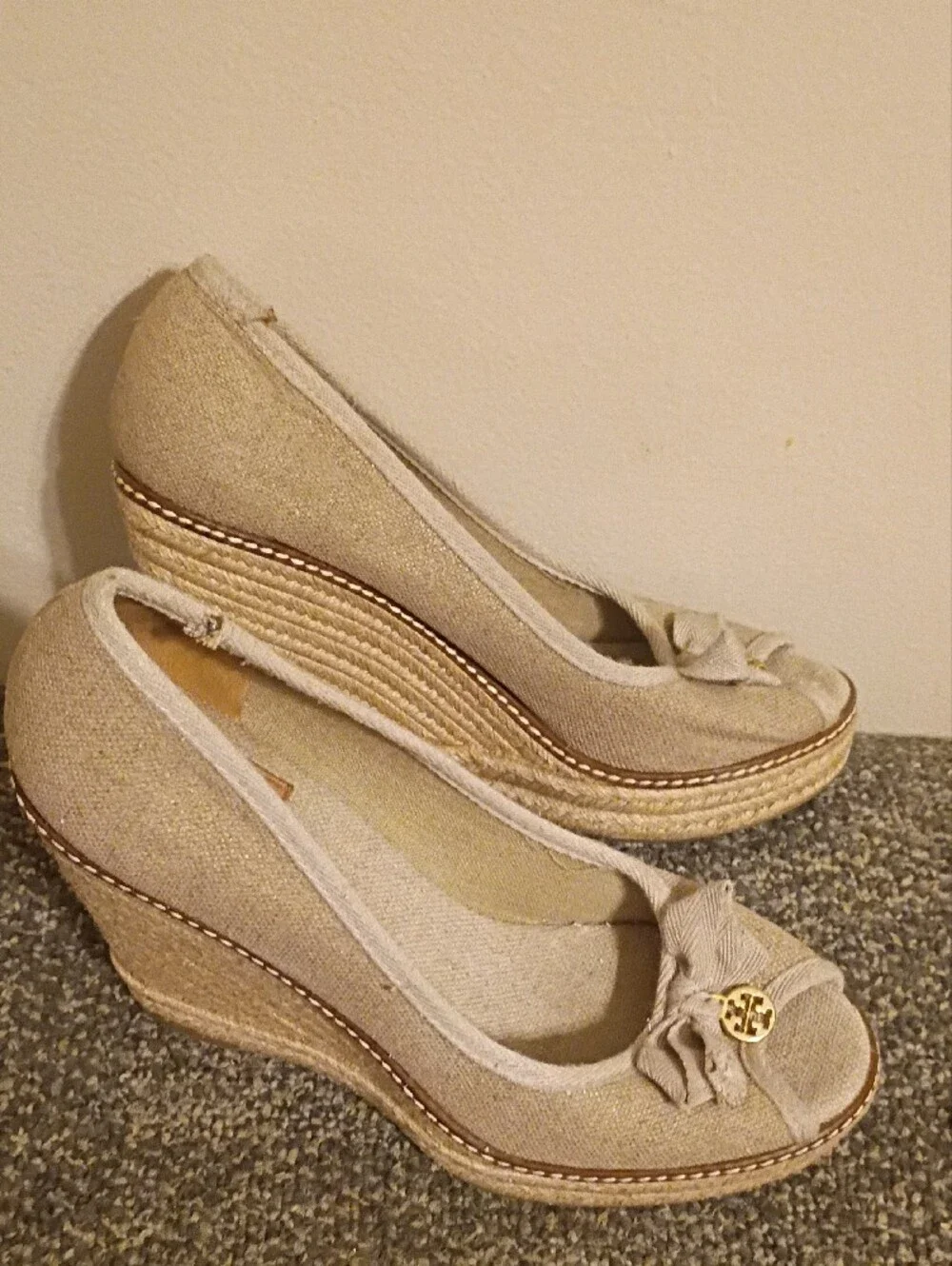 Tory Burch Natural Canvas Bow Espadrille Flats